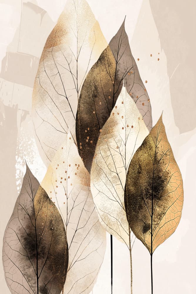 Golden Botanical Leaves by Sally Ann Moss — canvas wall art