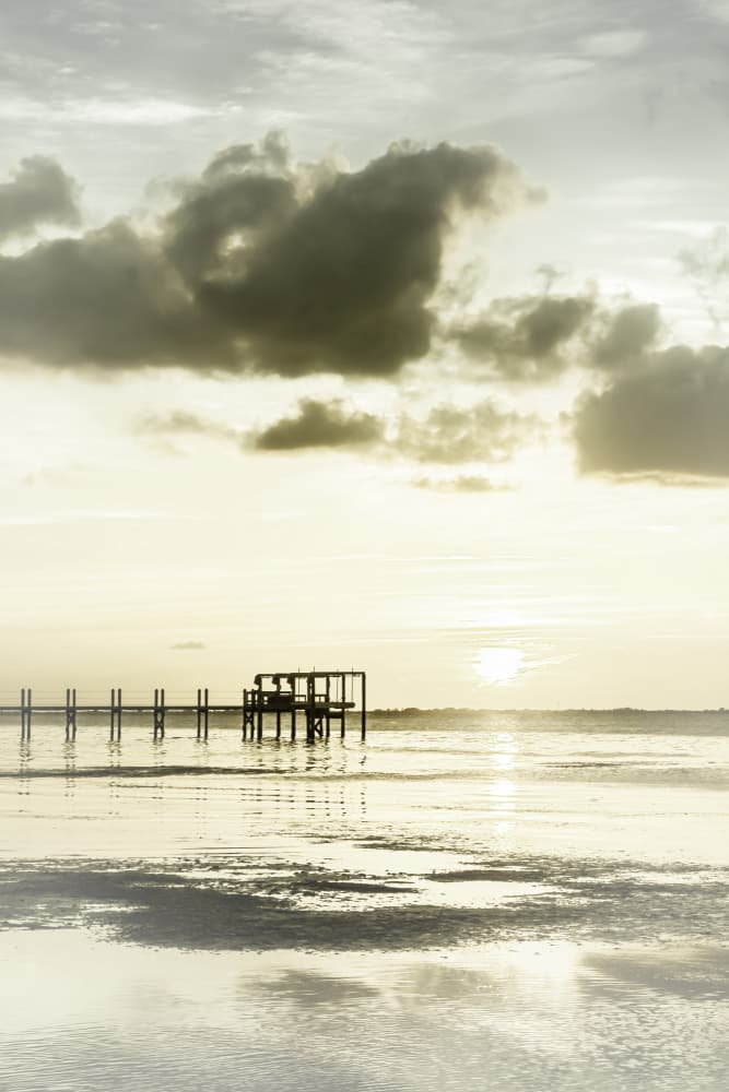 Golden Pier Reflection by Melanie Viola — canvas wall art