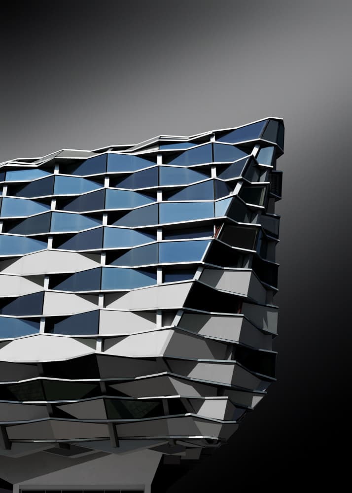 Blue Geometric Facade by Jorge Pimenta — canvas wall art