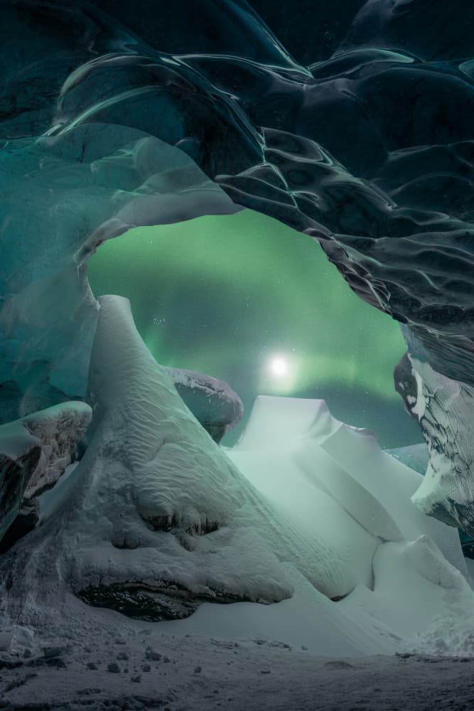 Moonlit Ice Cave Aurora by David Martin Castan — canvas wall art