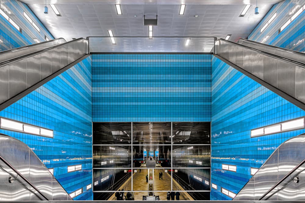 Striking Blue Subway Station by Ute Jackisch — canvas wall art