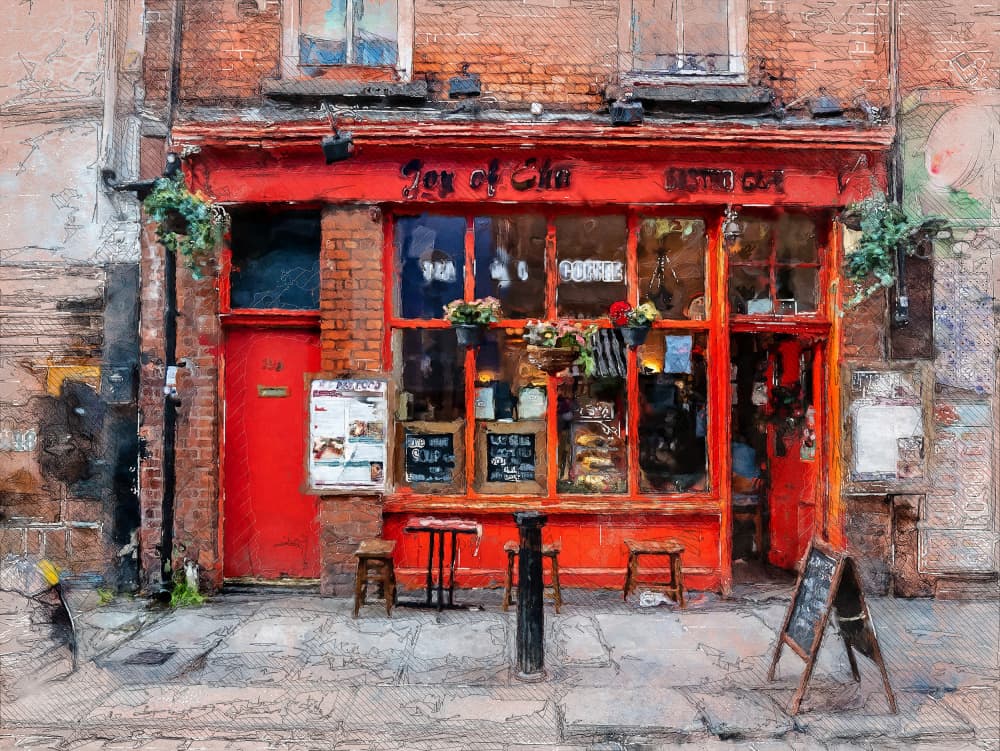 Charming Red Cafe by Justyna Jaszke — canvas wall art