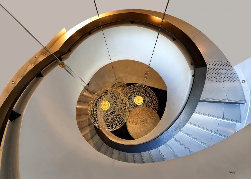Golden Spiral Staircase by Wilma Wijers Smeets — canvas wall art