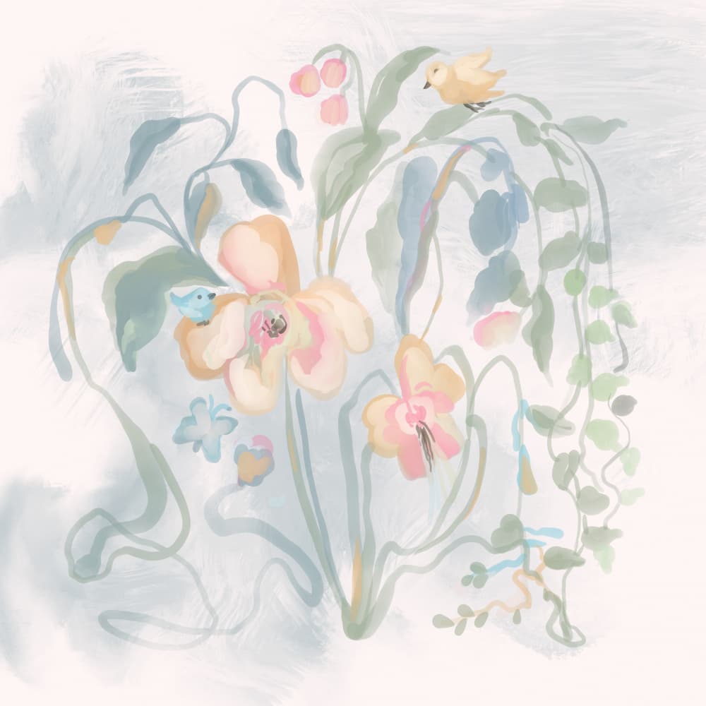 Birds in Pastel Blooms by Josie George — canvas wall art