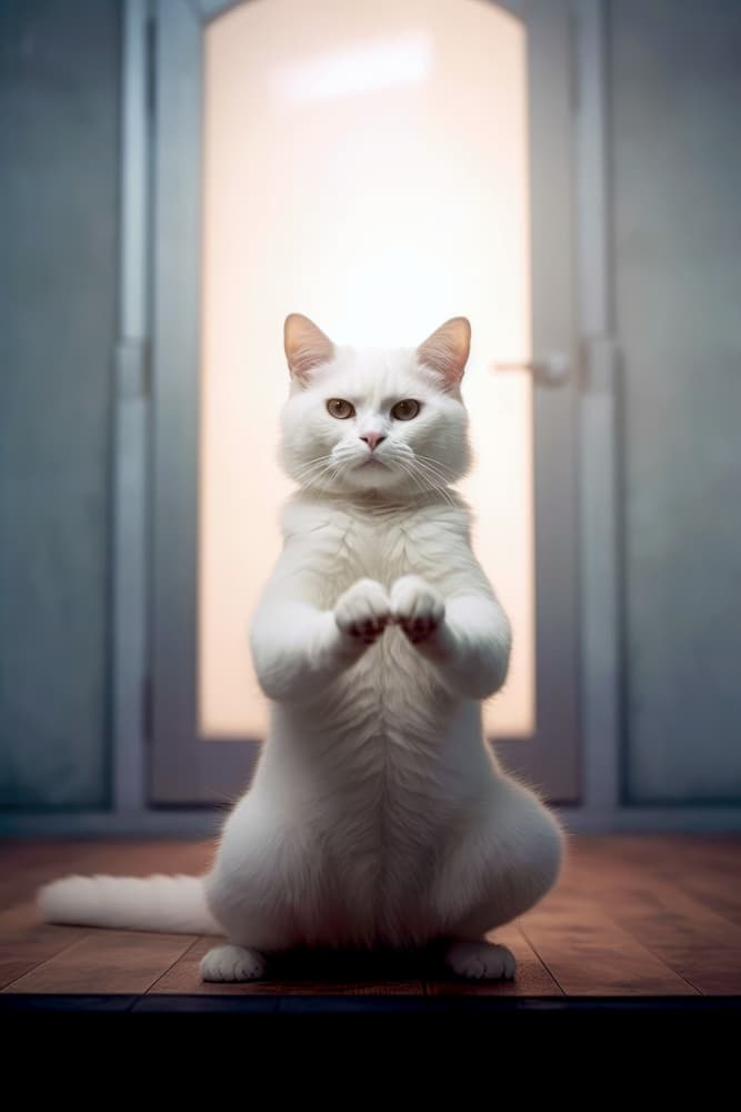 Funny White Cat Begging by Justyna Jaszke — canvas wall art