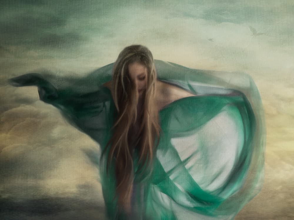 Floating Green Woman by Charlaine Gerber — canvas wall art