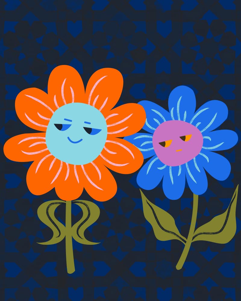 Whimsical Flower Faces by Kintsugi99 — canvas wall art
