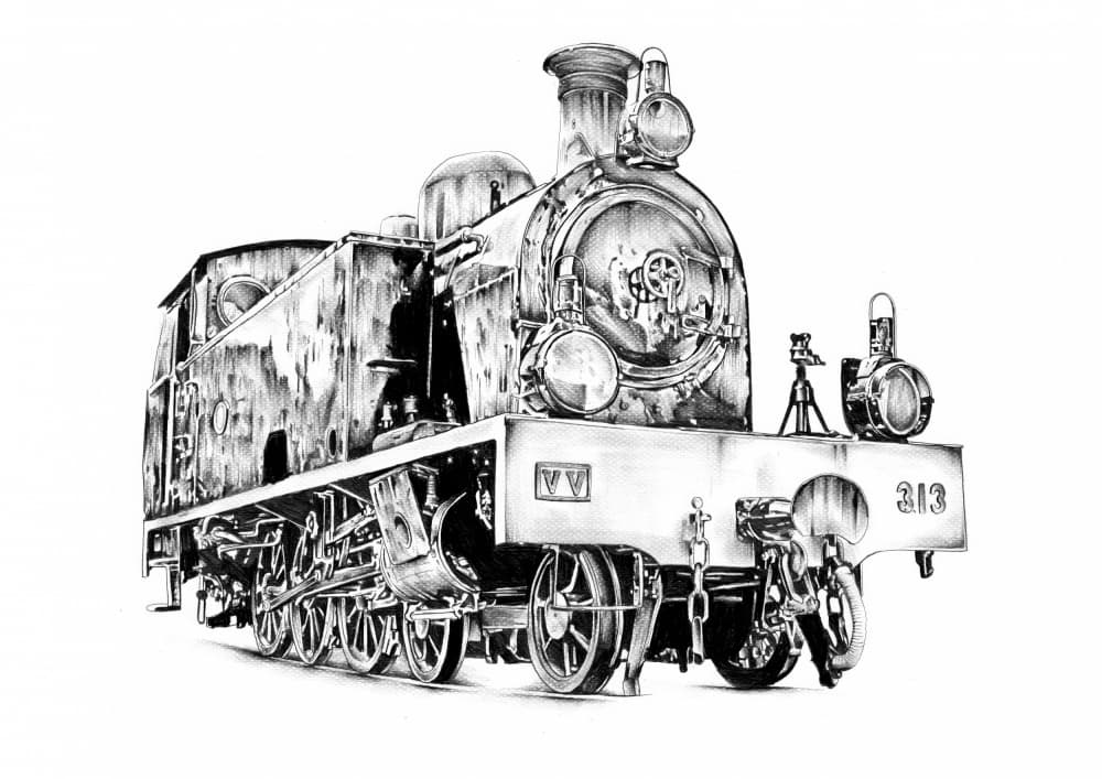 Classic Steam Engine Sketch by Kulik — canvas wall art