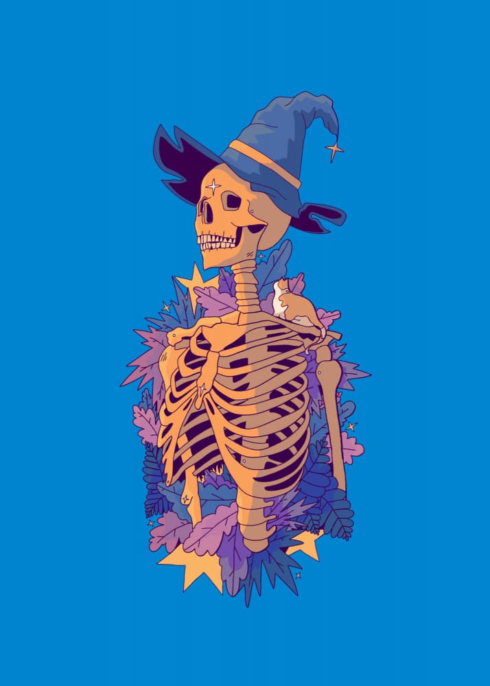 Whimsical Witch Skeleton by Stephen Wade — canvas wall art