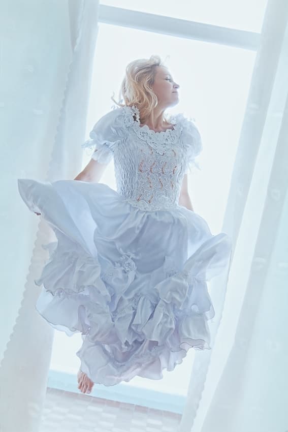 Dreamy Woman White Dress by Dmitry Frizel — canvas wall art