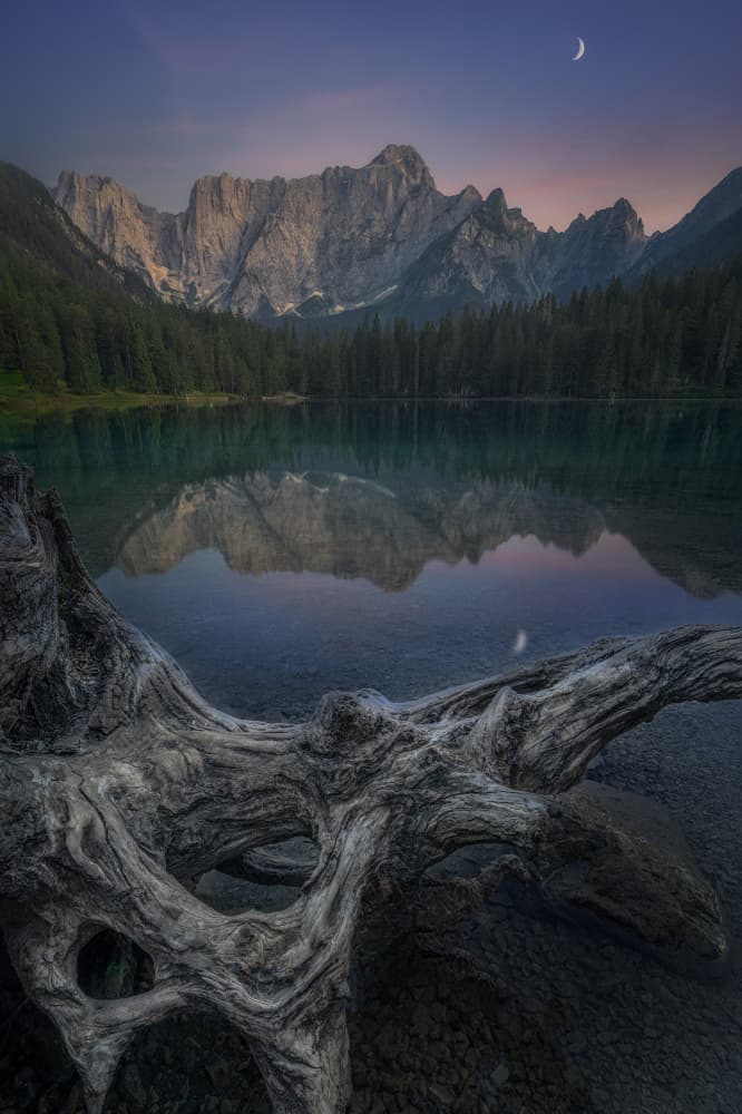 Twilight Mountain Lake Moon by Marko Klavs — canvas wall art