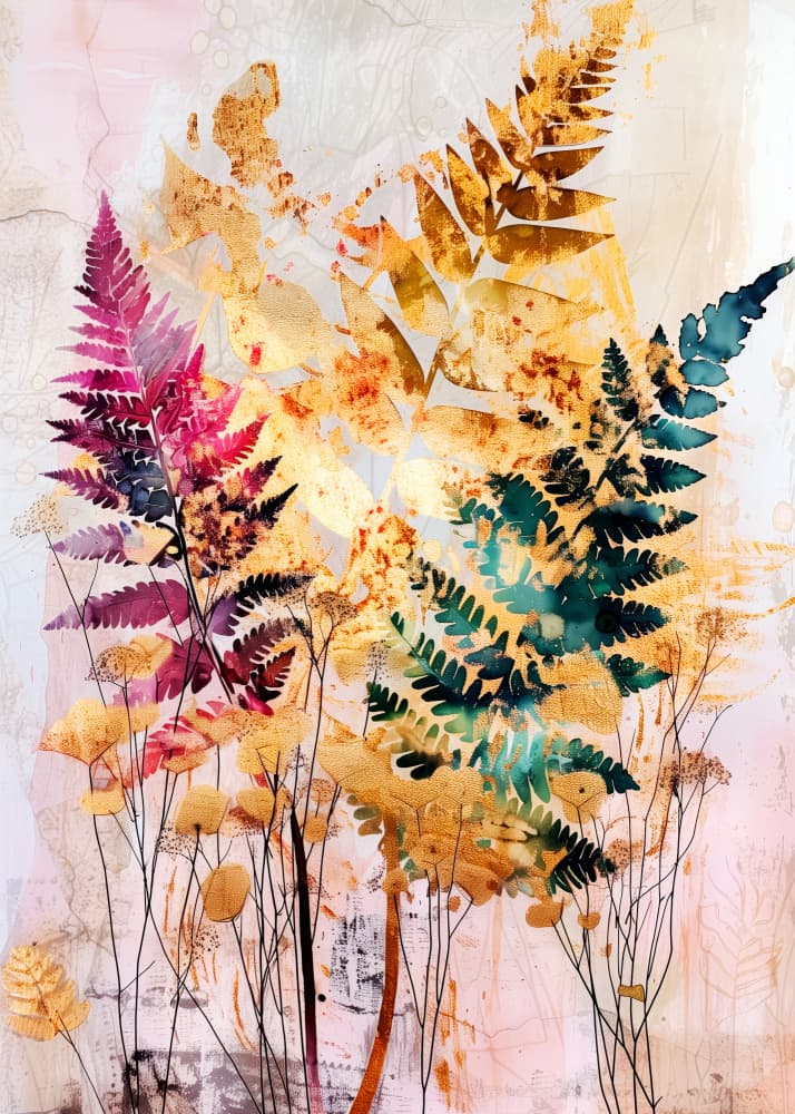 Golden Flora Art Ferns (2) by Justyna Jaszke — canvas wall art