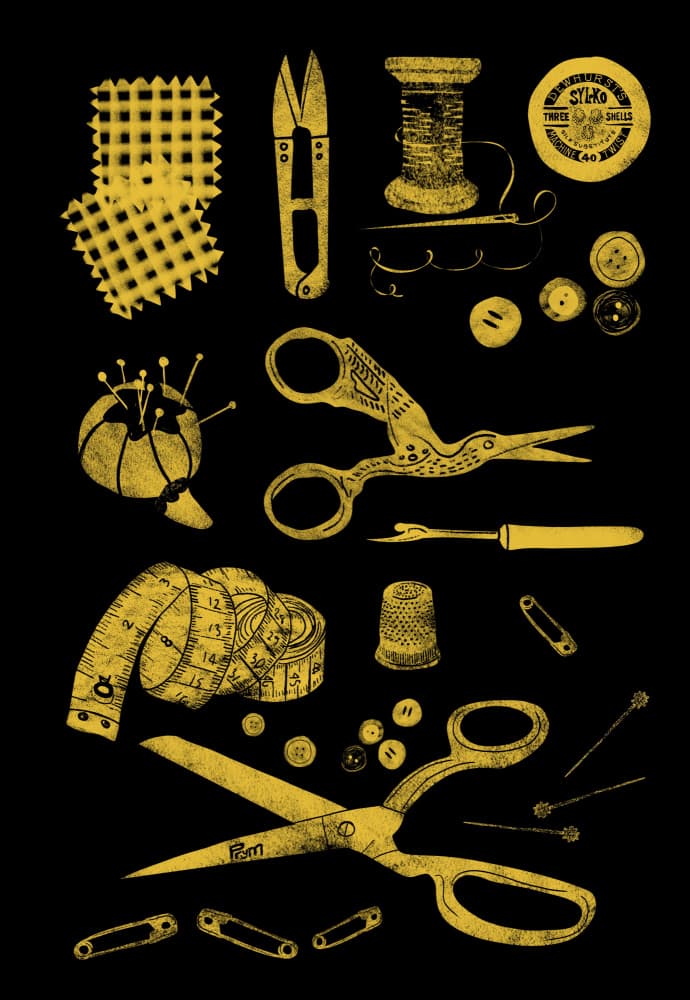 Classic Sewing Tools by Charlotte Trudgett — canvas wall art