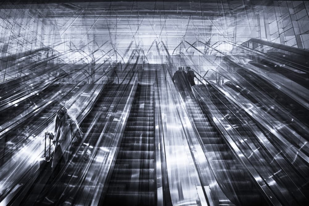 Dynamic City Escalators by Nicodemo Quaglia — canvas wall art