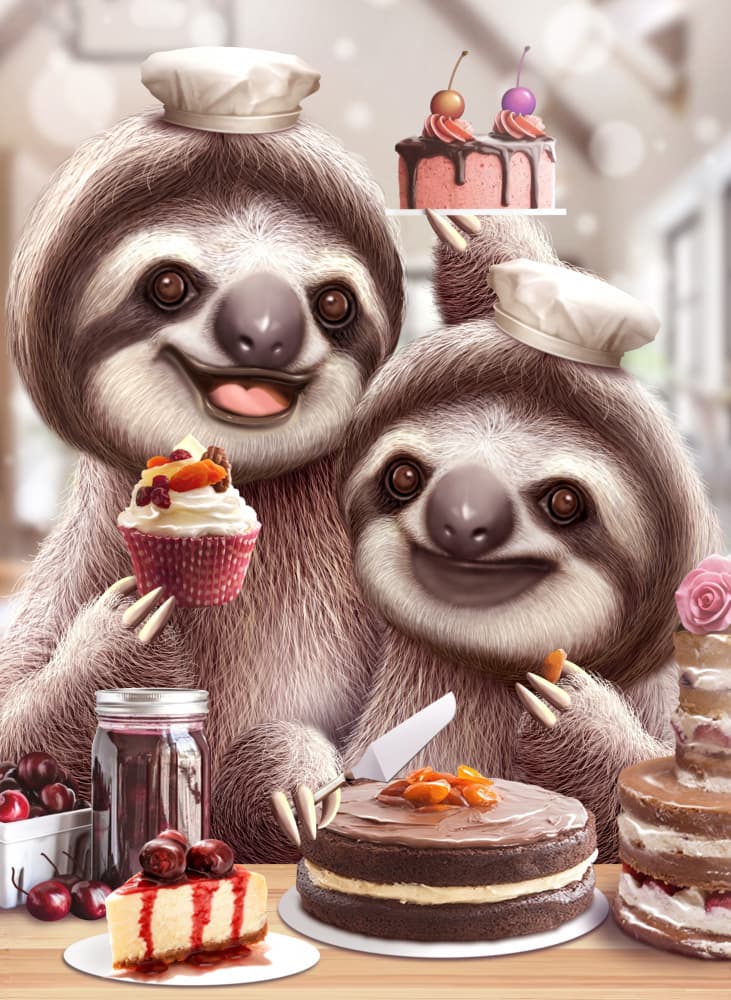 SLOTH BAKING CAKES by Adam Lawless — canvas wall art
