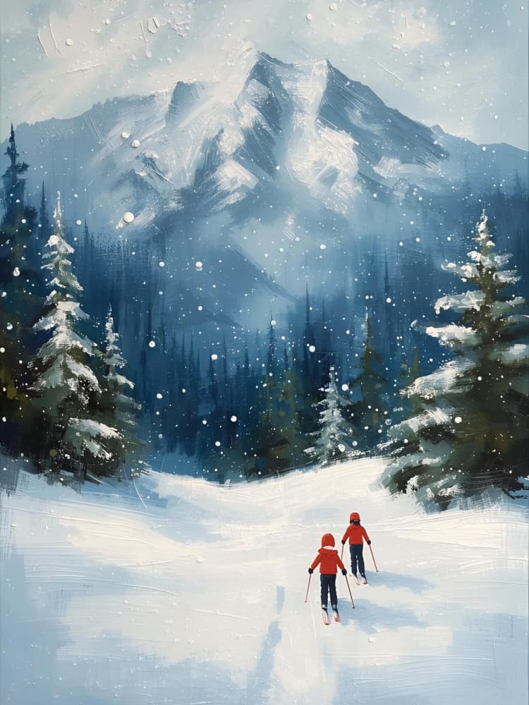 Winter Mountain Skiers by Ohkimiko — canvas wall art