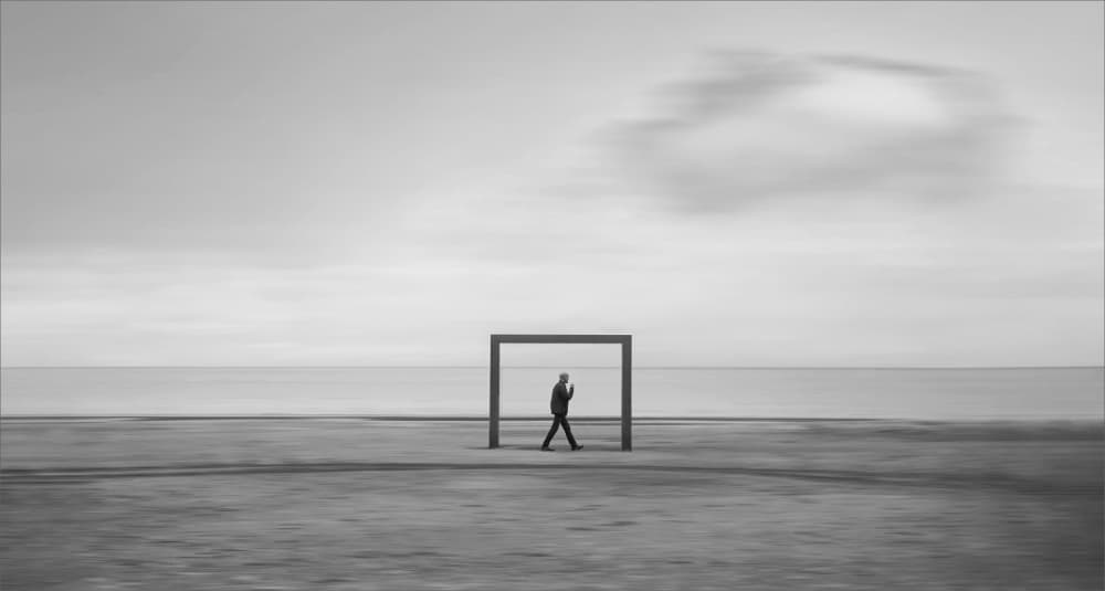 Man Walking Ocean Frame by Gilbert Claes — canvas wall art