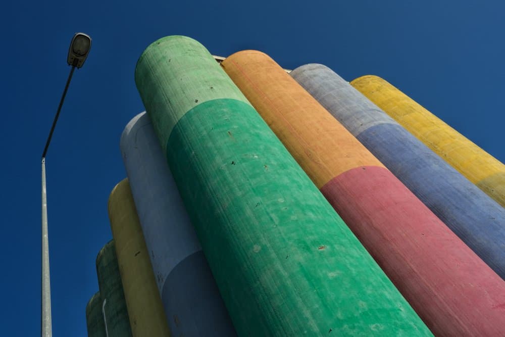 Colorful Geometric Pillars by Ali Ayer — canvas wall art