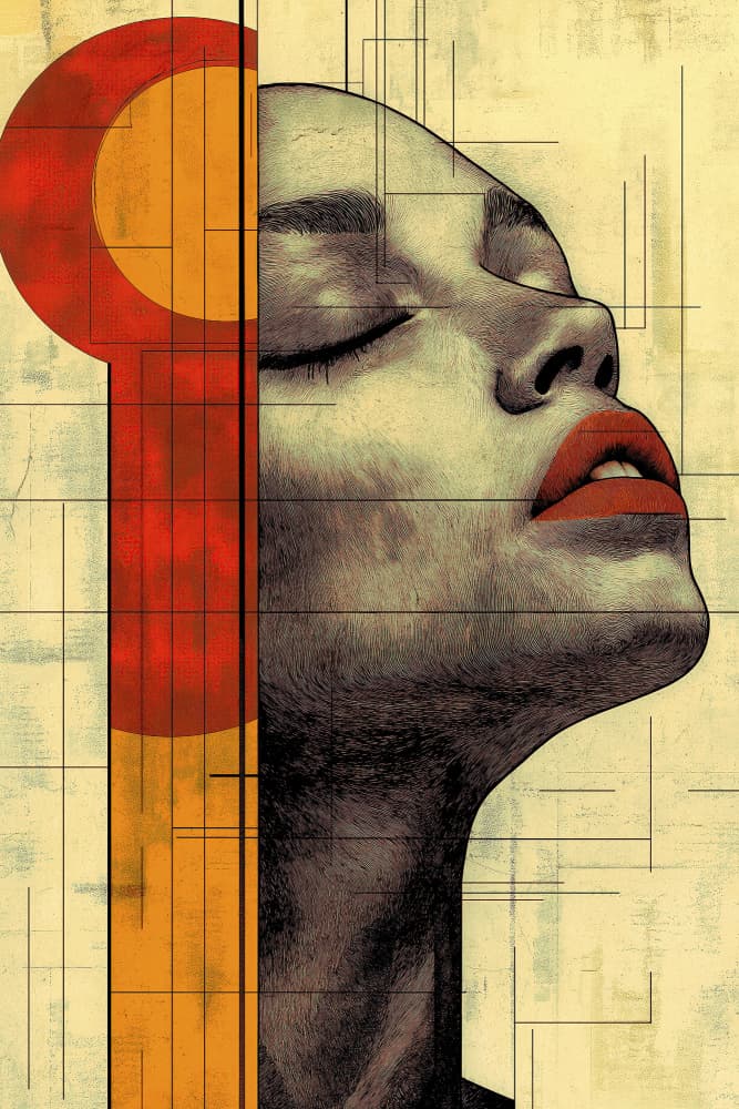 Serene Woman Red Lips by Mauro — canvas wall art