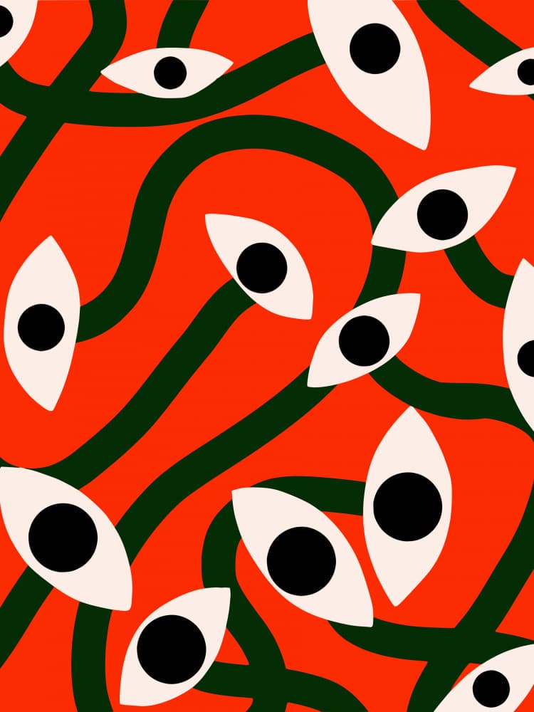Red Watchful Eyes Pattern by Little Dean — canvas wall art
