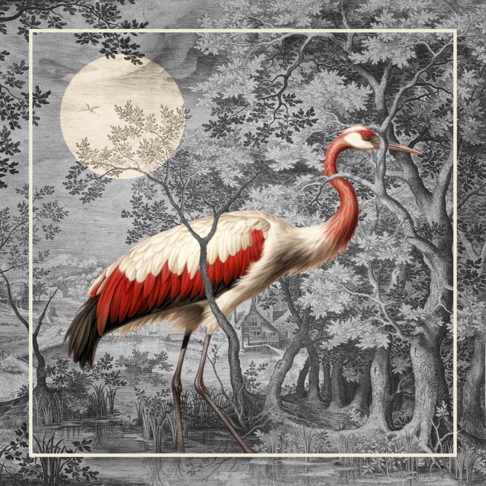 Moonlit Forest Crane by Marja van den Hurk — canvas wall art