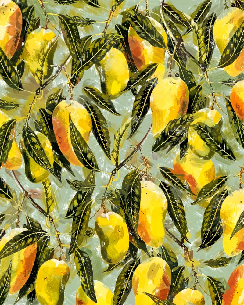 Vibrant Tropical Mangoes by Uma Gokhale — canvas wall art