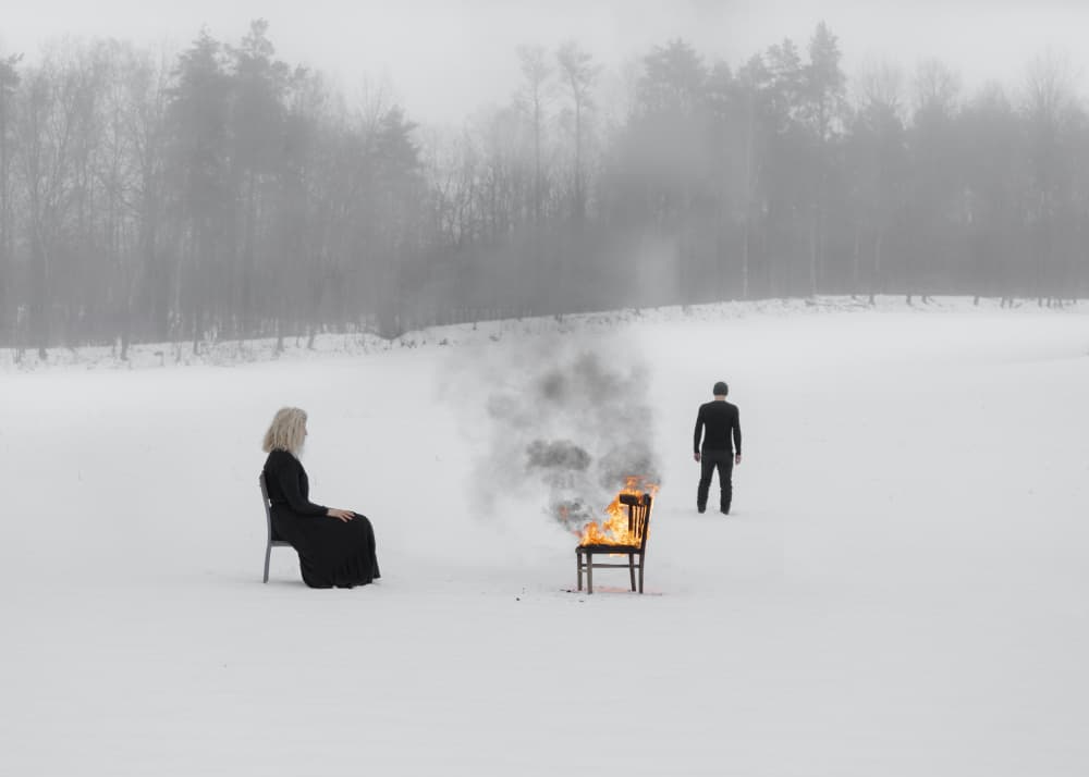 Burning Chair Winter Landscape by Leszek Paradowski — canvas wall art