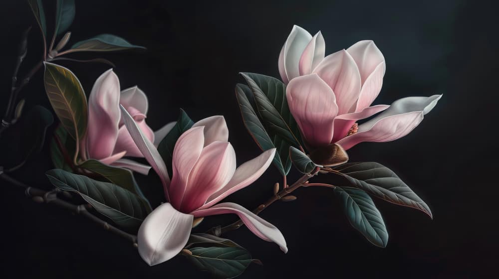 Blushing Magnolia Blooms by Bilge Paksoylu — canvas wall art