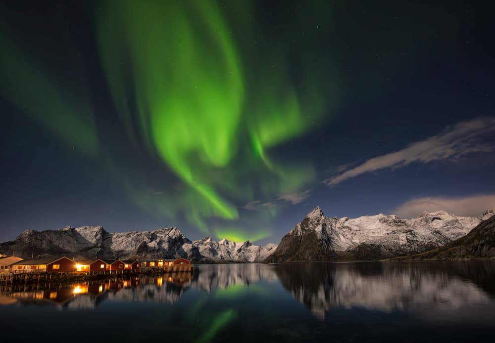 Aurora Over Winter Village by James Zhen Yu — canvas wall art