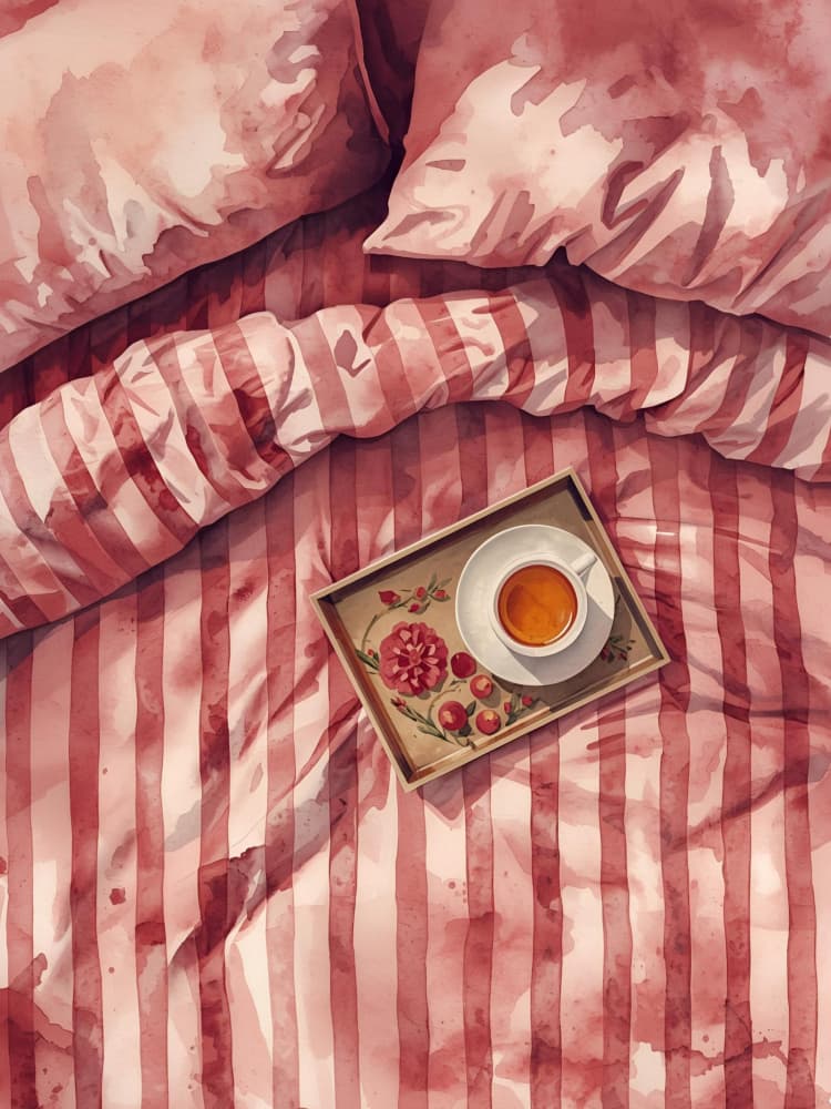 Cozy Morning Tea Bed by Ohkimiko — canvas wall art
