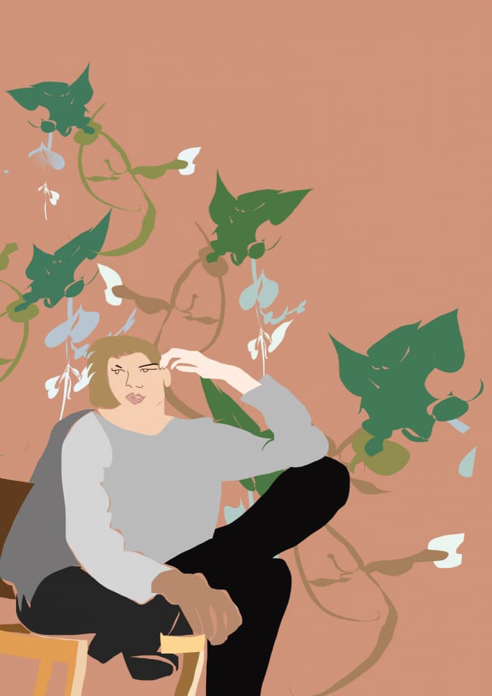 Thoughtful Woman Amidst Leaves by casa cartissi — canvas wall art