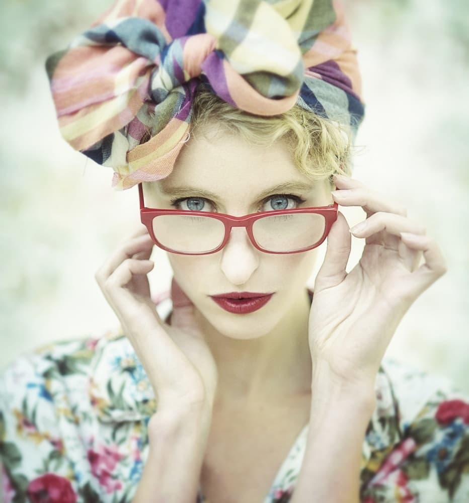 Chic Woman Red Glasses by kenp — canvas wall art