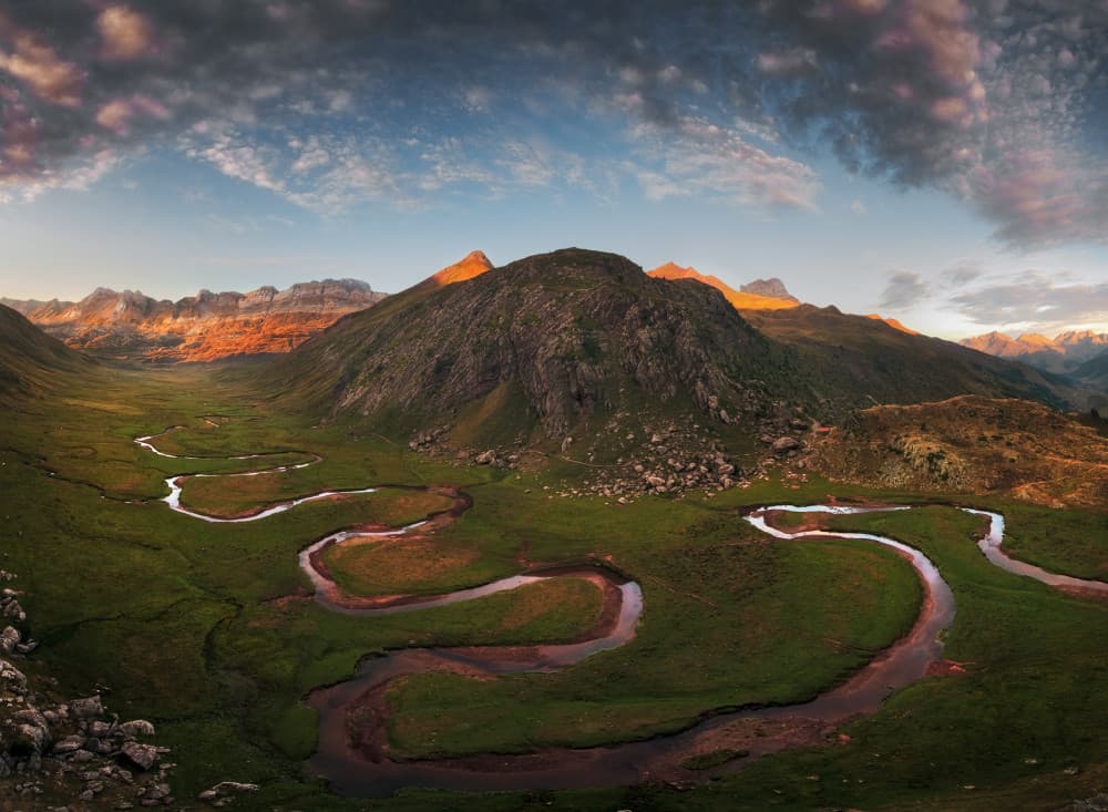Golden Mountain River Valley by INIGO CIA — canvas wall art