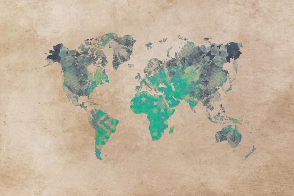 Vintage Green World Map by Justyna Jaszke — canvas wall art