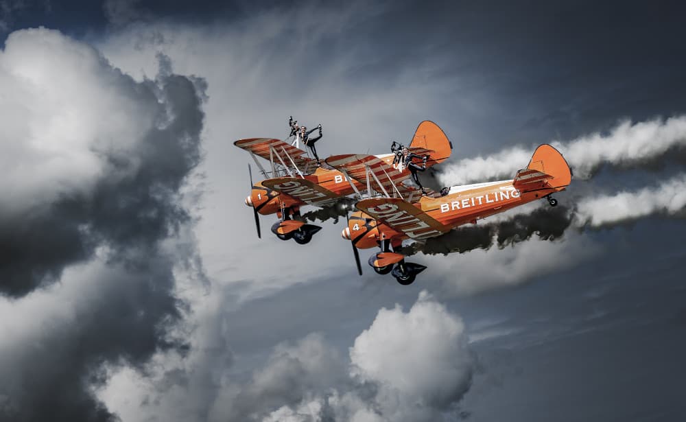 Daring Biplane Wingwalkers by Leon — canvas wall art