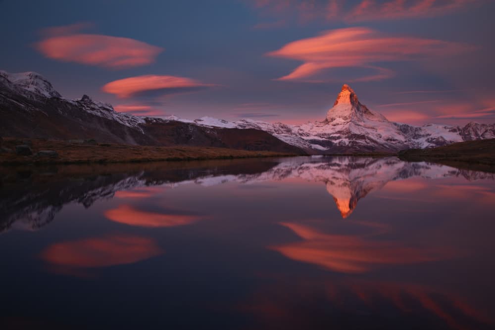 Golden Mountain Reflection by Lazar Ioan Ovidiu — canvas wall art