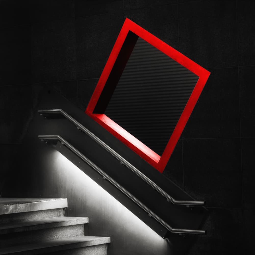 Red Square Stairs by Marc Huybrighs — canvas wall art