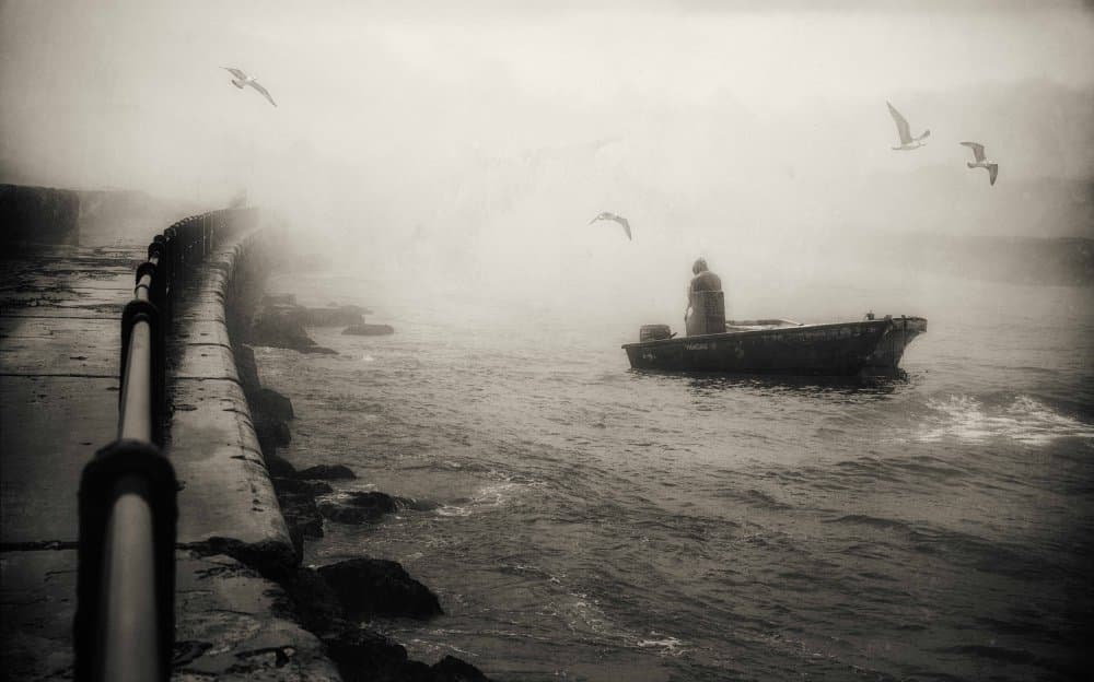 Lone Boat in Fog by Charlaine Gerber — canvas wall art