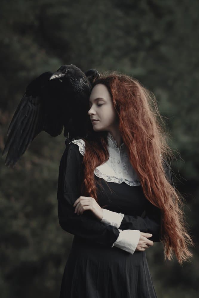Mystical Woman and Raven by Olga Barantseva — canvas wall art