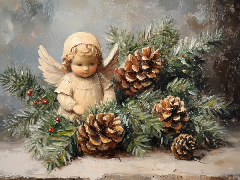Christmas Angel Pinecones by Jolly and Dash — canvas wall art