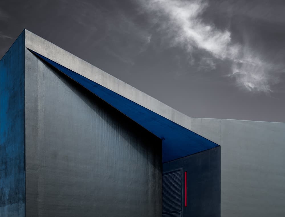 Blue Geometric Building by Harry Verschelden — canvas wall art