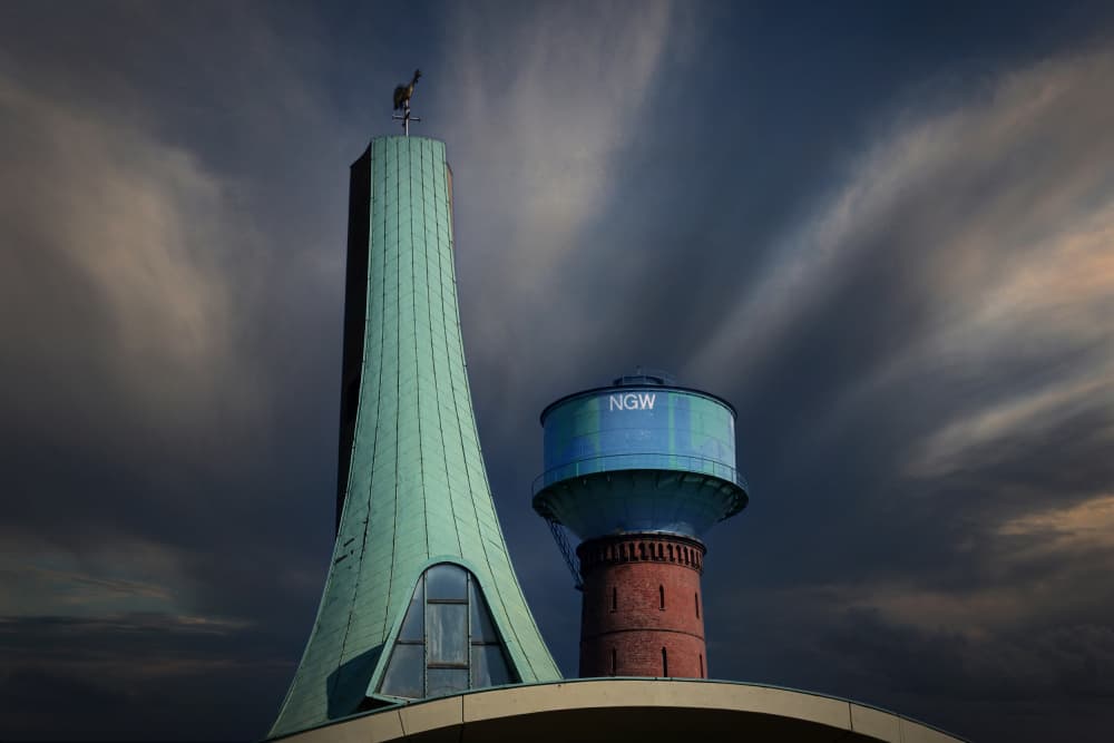 Modern Towers Dark Sky by Hans-Wolfgang Hawerkamp — canvas wall art