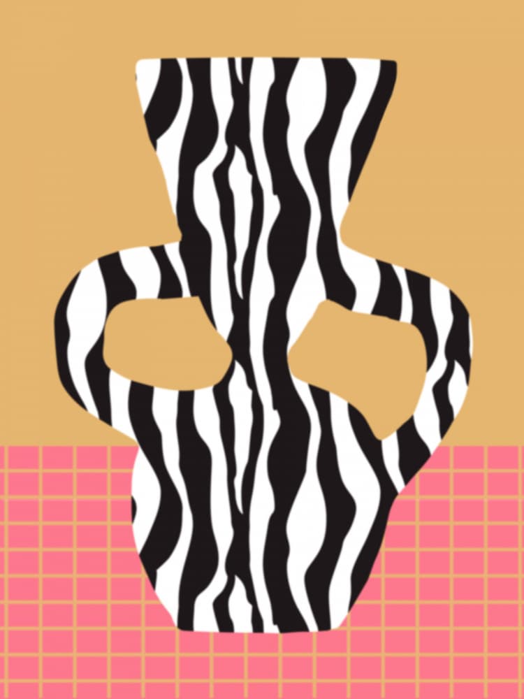 Pink Grid Zebra Vase by The Printable Studio — canvas wall art
