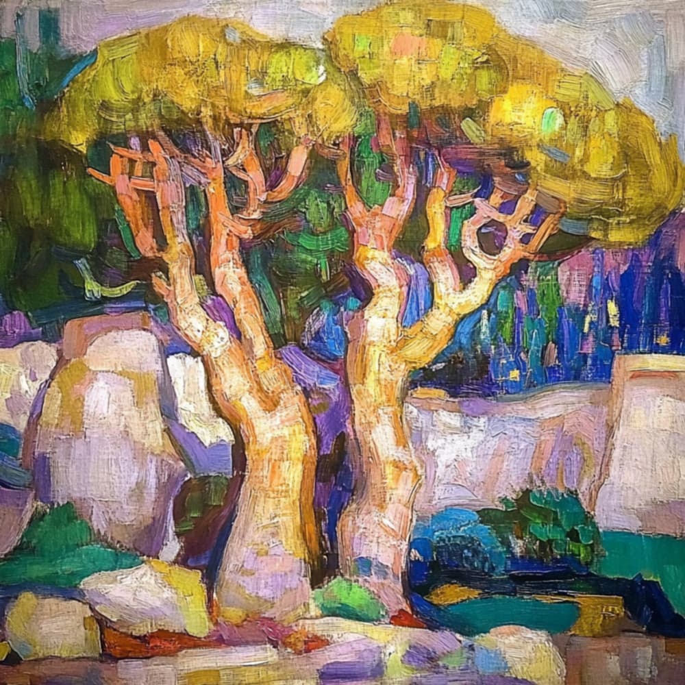 Vibrant Painted Trees by Avanesova Elena — canvas wall art