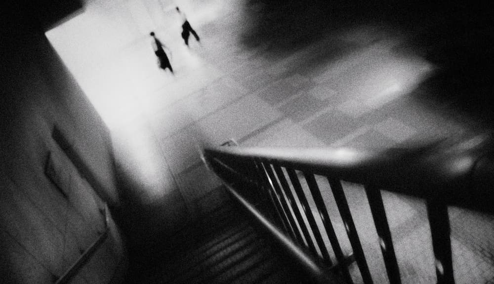 Stairwell Figures in Motion by Teruhiko Tsuchida — canvas wall art