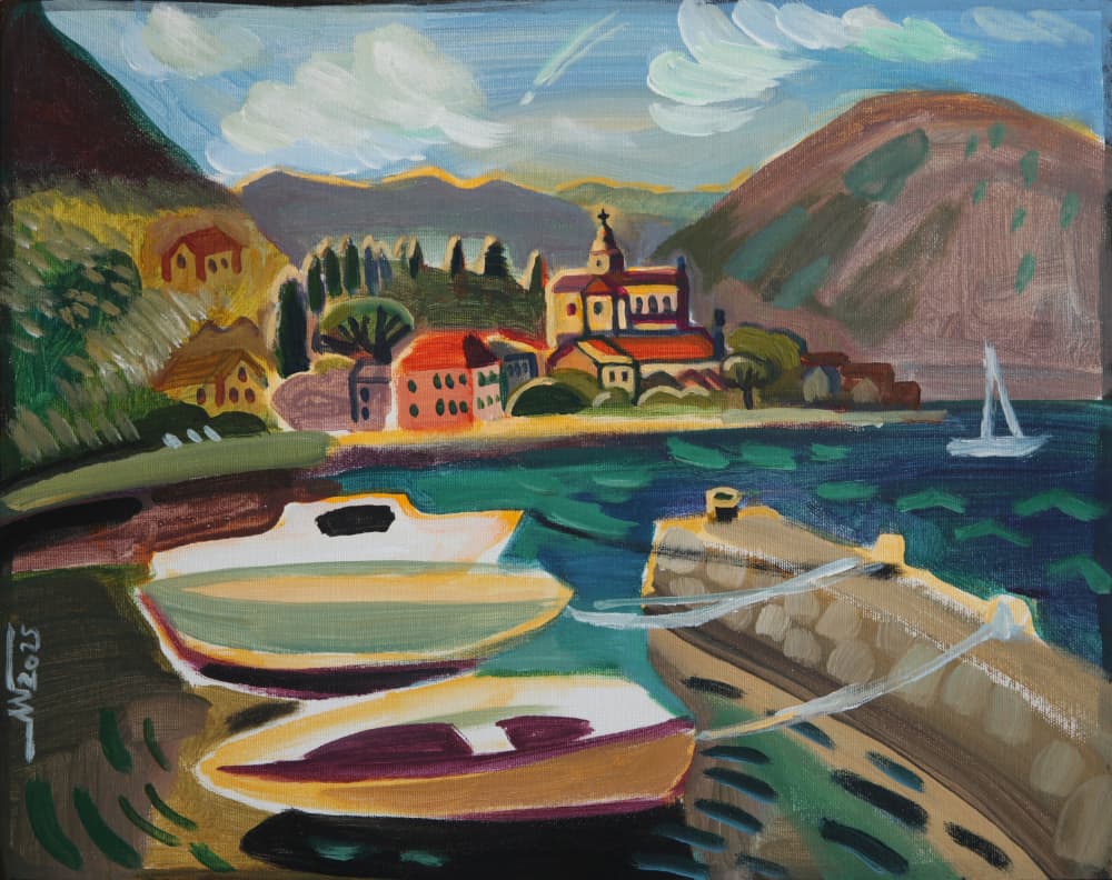 Vibrant Coastal Village by Marina Gorkaeva — canvas wall art