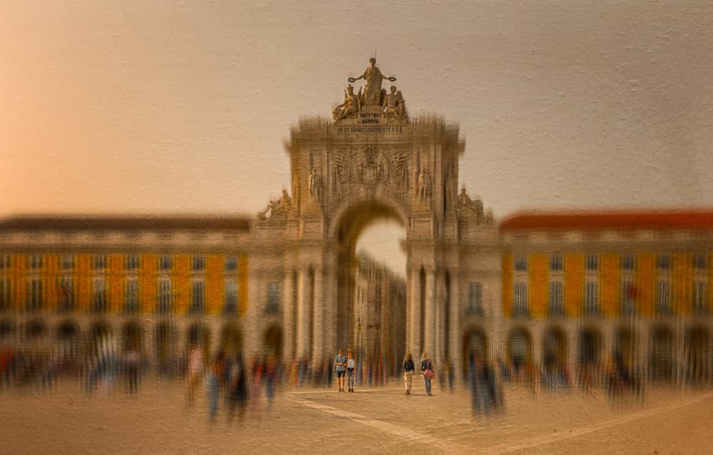 Golden Hour Lisbon Arch by Molly Fu APA — canvas wall art