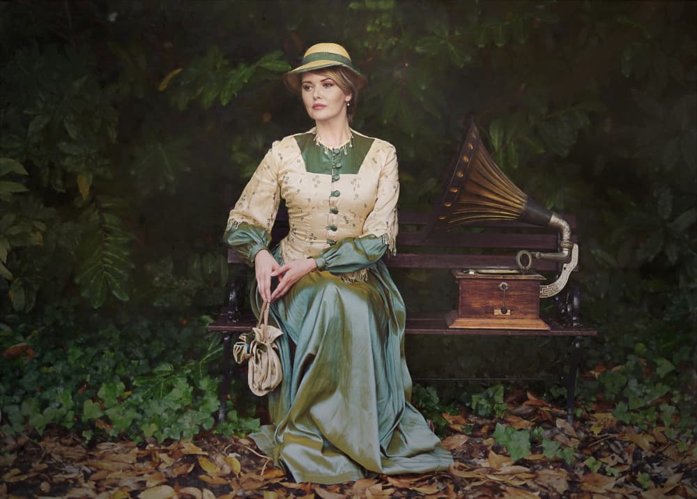 Elegant Lady and Gramophone by kenp — canvas wall art