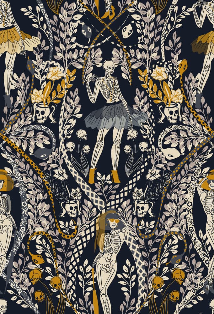 Elegant Skeleton Ballet by Annick — canvas wall art