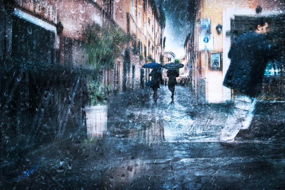 Rainy City Street by Nicodemo Quaglia — canvas wall art